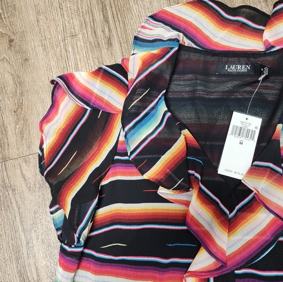 NWT Lauren Ralph Lauren Plus Size M Stripe Print Short Flutter Blouse Top - Picture 11 of 13